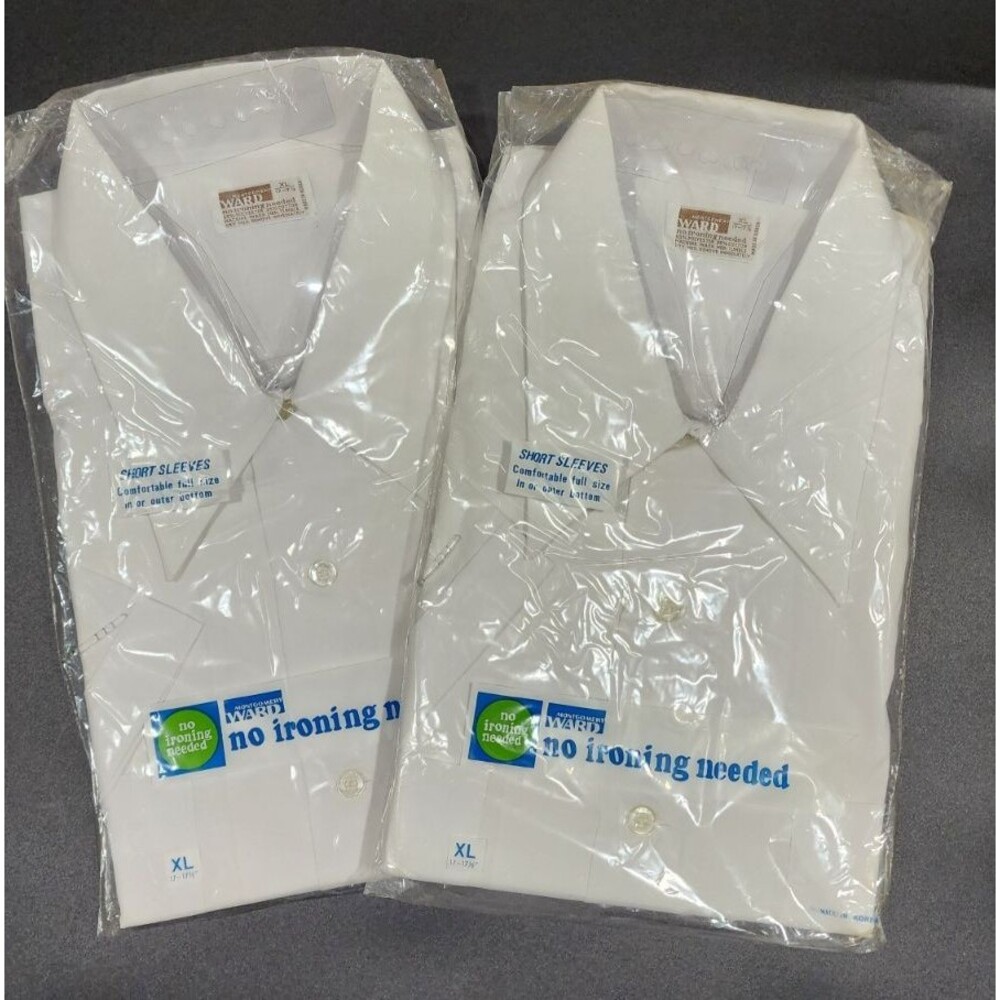 Vintage Montgomery Ward Short Sleeve White Shirts XL 17-17.5 NOS Set of 2